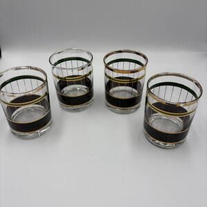 Vintage Culver Old Fashioned Malachite Marbled Green 24K MCM Set 4 Glasses